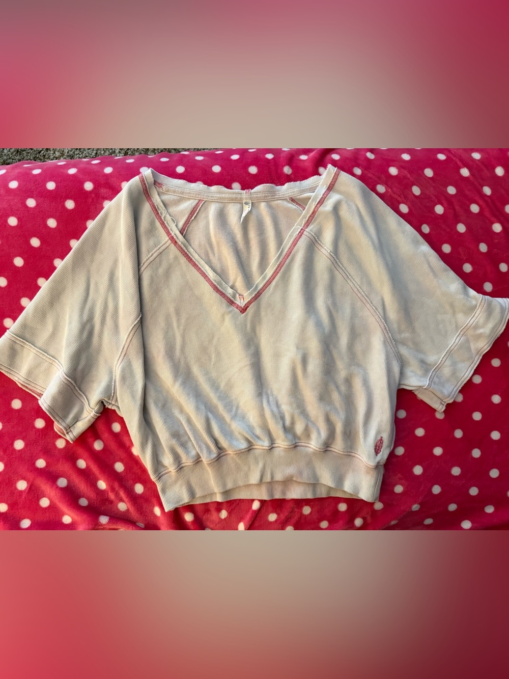 Free People Movement S/P Oversized Cropped V Neck Sweatshirt Top Pink Stitch